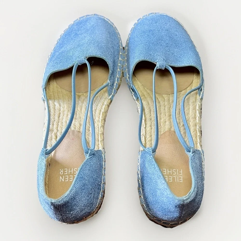 Eileen Fisher Lee Espadrille Denim‎ Flat Sandals Size 6.5